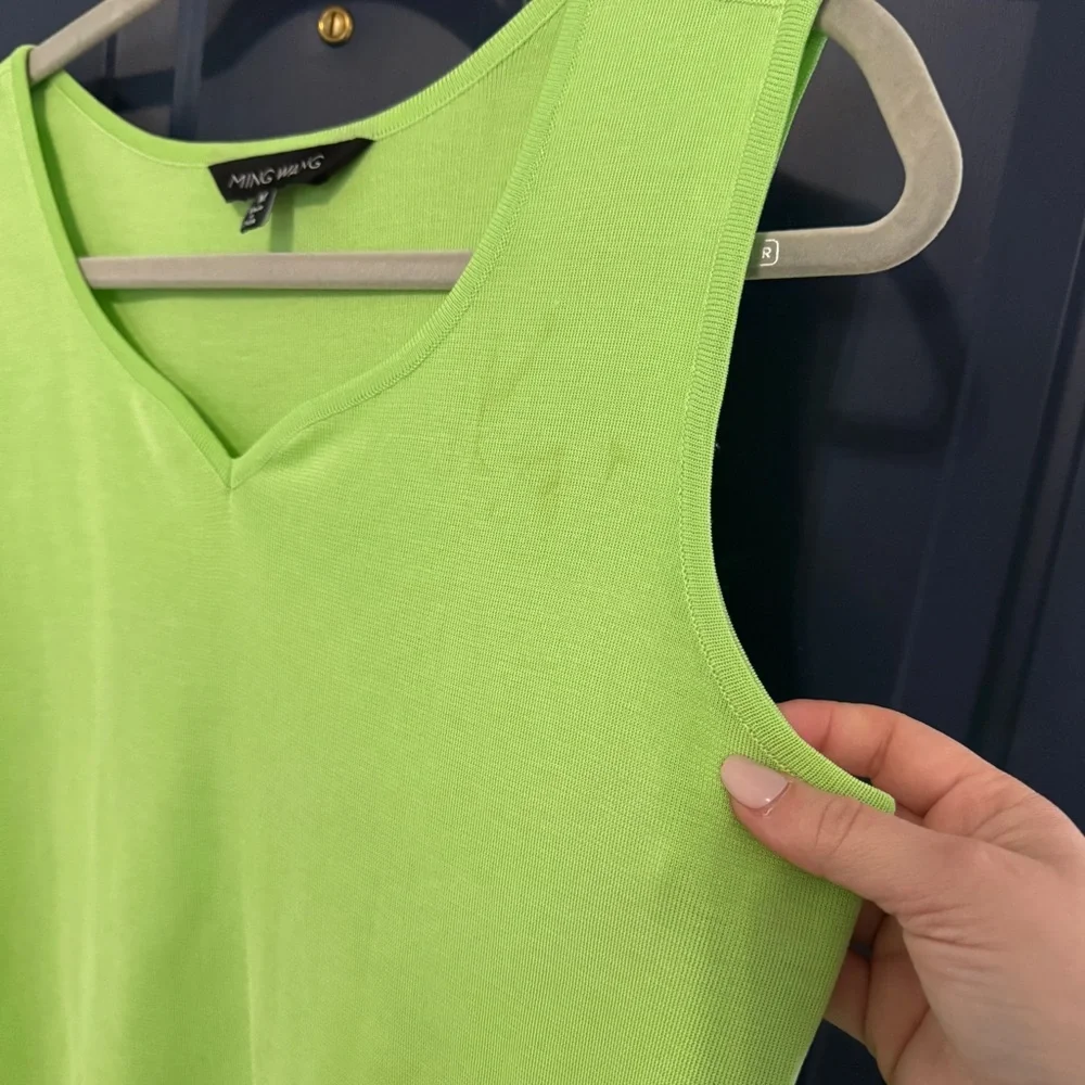 Ming Wang Lime Green Black Textured Twin Knit Blazer Sweater Tank Set Medium - Picture 10 of 10